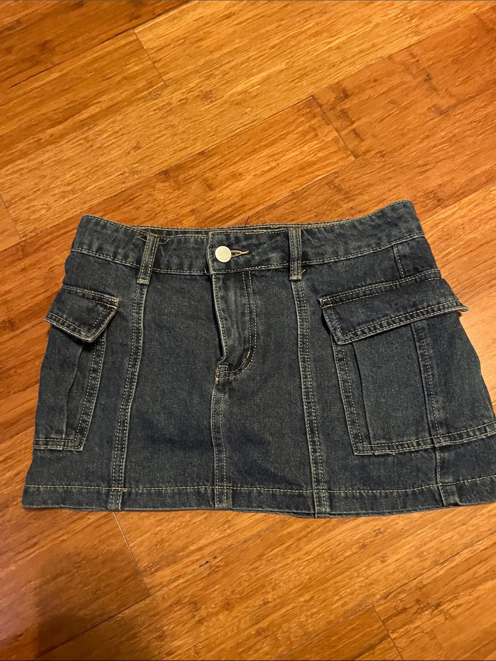 Denim Cargo Mini Skirt - Dark Blue